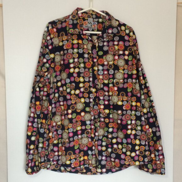 Desigual Mens Button Shirt 2XL Black Multicolor Floral Circle Print Long Sleeve - Picture 2 of 8